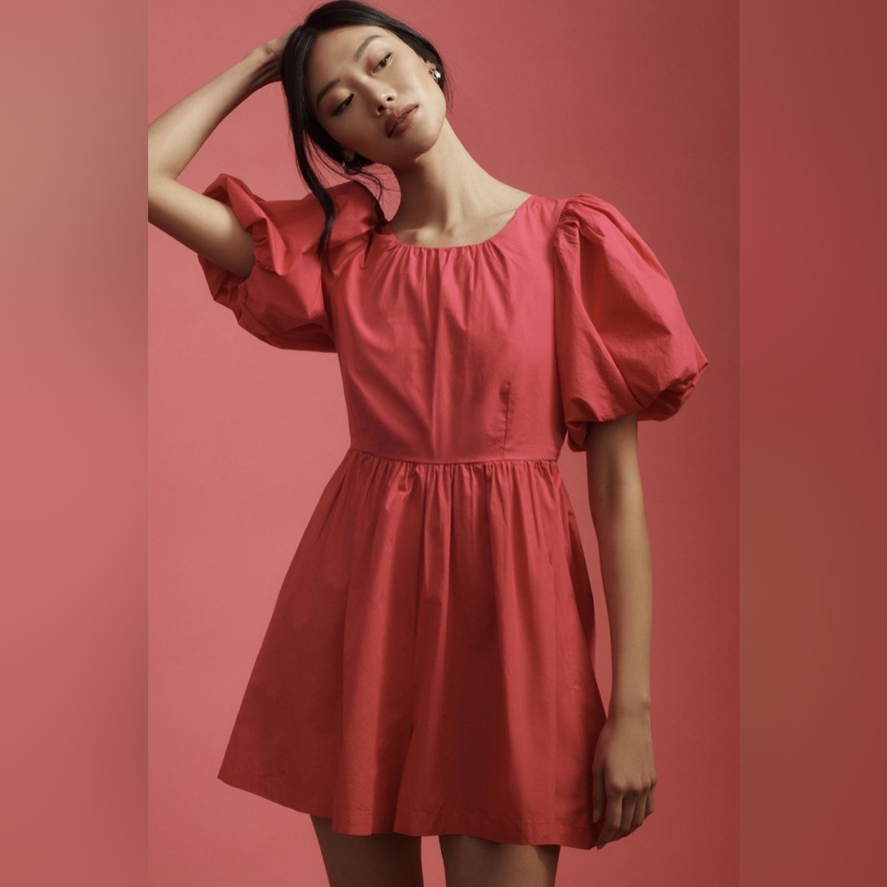 Anthropologie Puff Bubble Holiday Party Sleeve Romper size 4 Dusty Pink NEW
